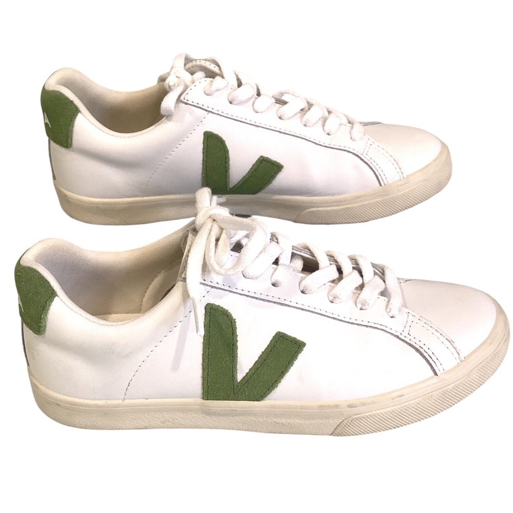 Veja Womens Esplar White Green Leather Sneakers Low Top Shoes - Size 7  4-X-XXIV